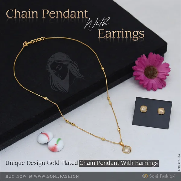 Unique_Design_Gold_Plated_Chain_Pendant_With_Earrings_For_Ladies_Style_B190