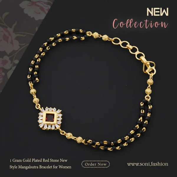 1_Gram_Gold_Plated_Red_Stone_New_Style_Mangalsutra_Bracelet_For_Women_Style_A368