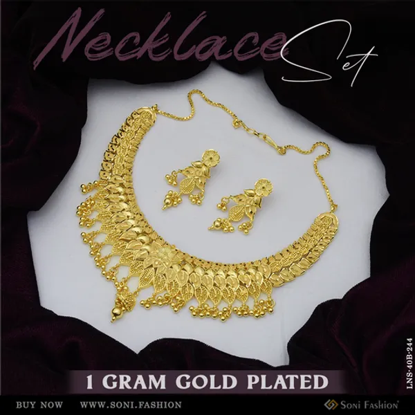 1_Gram_Gold_Plated_Sparkling_Design_Necklace_Set_For_Women_Style_B244