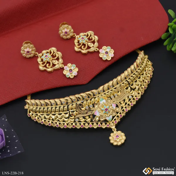 Superior_Quality_Gold_Plated_Choker_Necklace_Set_For_Ladies_Style_B218