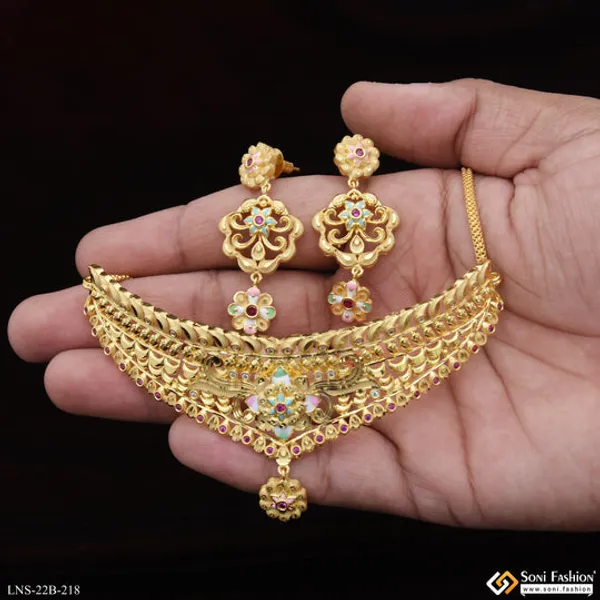 Superior_Quality_Gold_Plated_Choker_Necklace_Set_For_Ladies_Style_B218