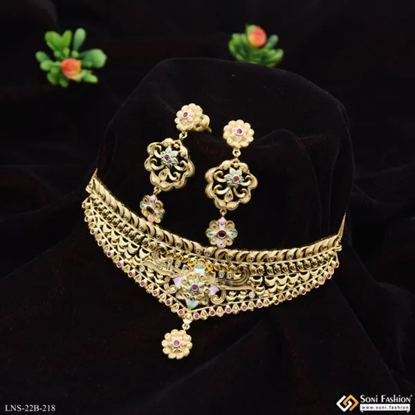 Superior_Quality_Gold_Plated_Choker_Necklace_Set_For_Ladies_Style_B218