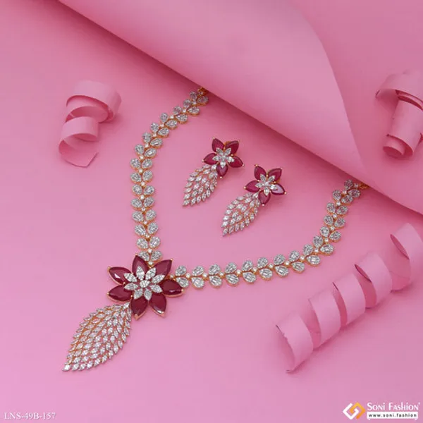 Charming_Design_Gold_Plated_Diamond_Necklace_Set_For_Ladies_Style_B157