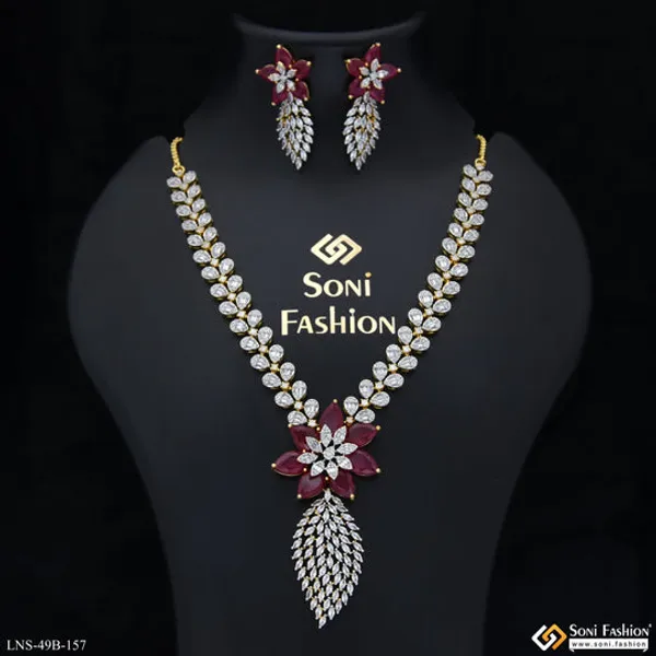 Charming_Design_Gold_Plated_Diamond_Necklace_Set_For_Ladies_Style_B157
