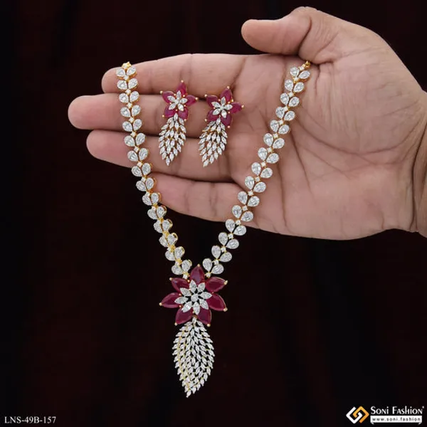 Charming_Design_Gold_Plated_Diamond_Necklace_Set_For_Ladies_Style_B157