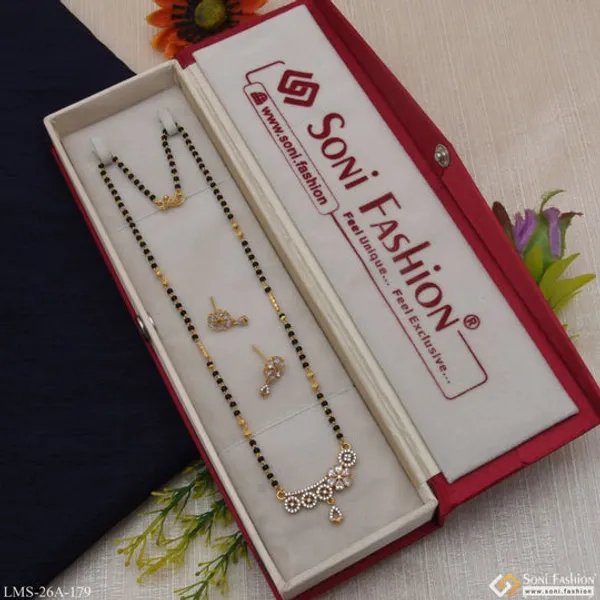 1_Gram_Gold_Plated_With_Diamond_Cool_Design_Mangalsutra_Set_For_Women_Style_A179