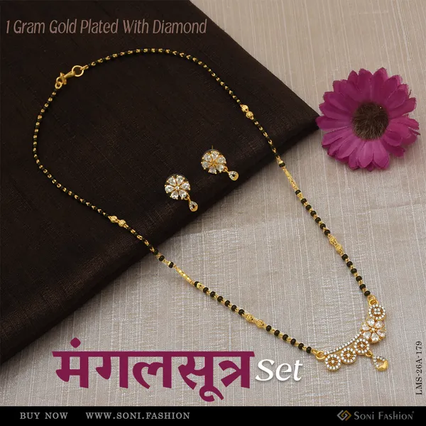 1_Gram_Gold_Plated_With_Diamond_Cool_Design_Mangalsutra_Set_For_Women_Style_A179