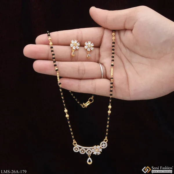 1_Gram_Gold_Plated_With_Diamond_Cool_Design_Mangalsutra_Set_For_Women_Style_A179