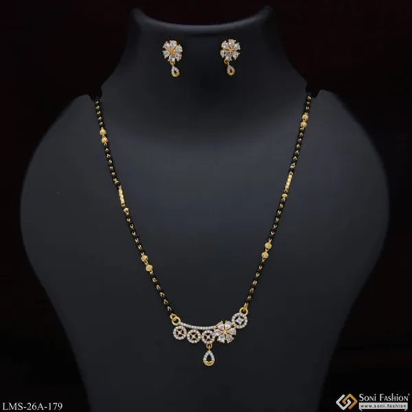 1_Gram_Gold_Plated_With_Diamond_Cool_Design_Mangalsutra_Set_For_Women_Style_A179