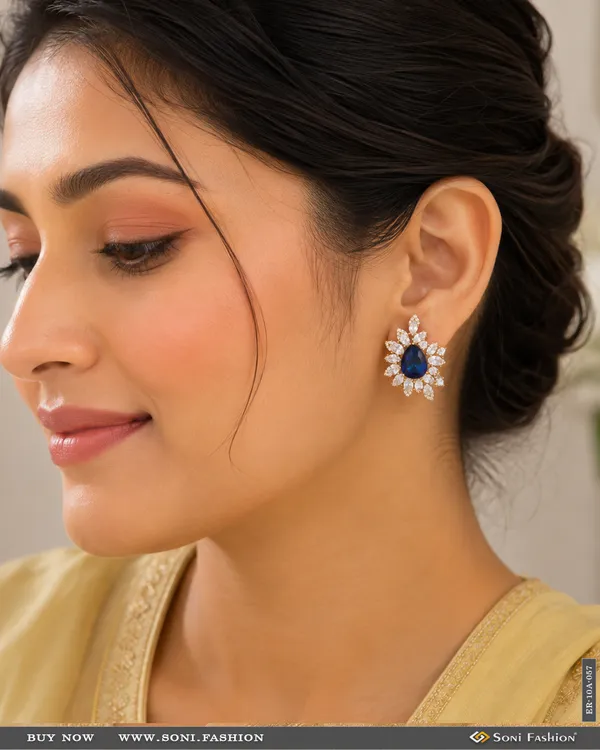 Blue_Stone_With_Diamond_Unique_Design_Gold_Plated_Earrings_For_Lady_Style_A057