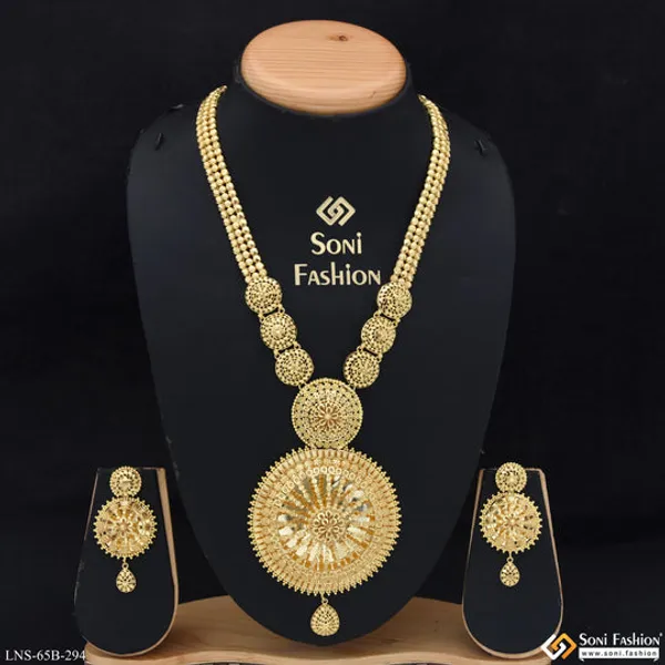 1_Gram_Gold_Plated_Dazzling_Design_Necklace_Set_For_Women_Style_B294