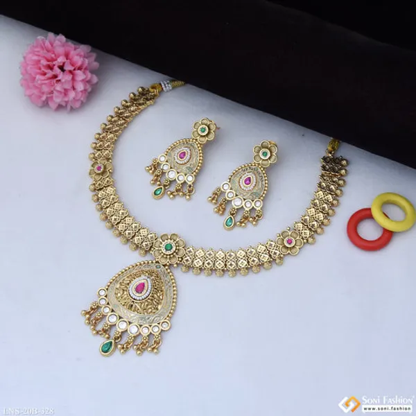 Stunning_Design_Gold_Plated_Antique_Necklace_Set_For_Women_Style_B328