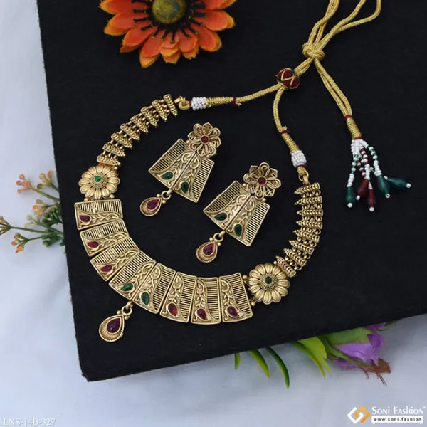 Designer_Gold_Plated_Antique_Necklace_Set_For_Women_Style_B327