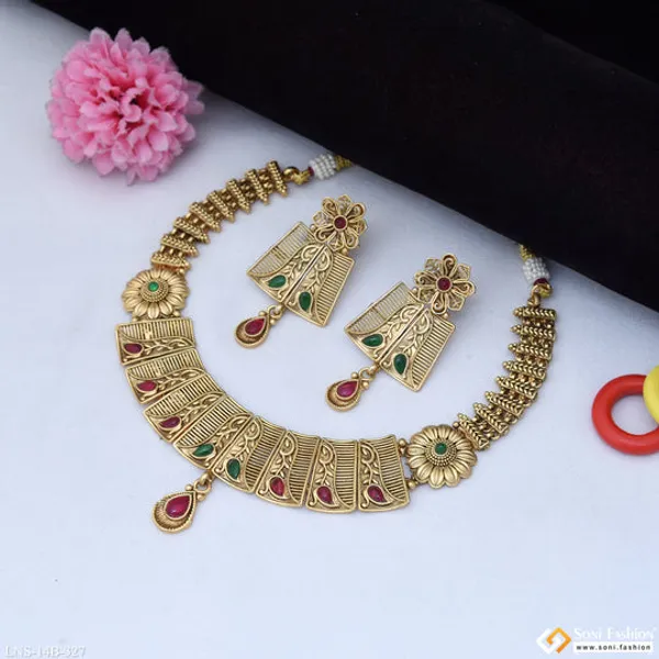 Designer_Gold_Plated_Antique_Necklace_Set_For_Women_Style_B327