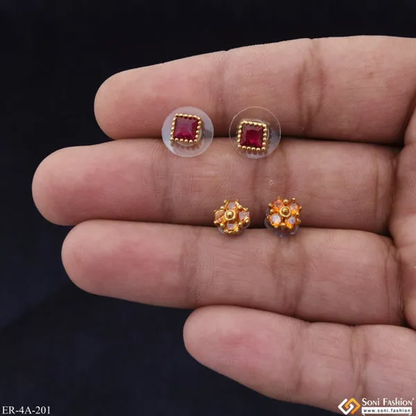 Fancy_Design_Gold_Plated_Two_Stud_Earrings_Set_For_Ladies_Style_A201