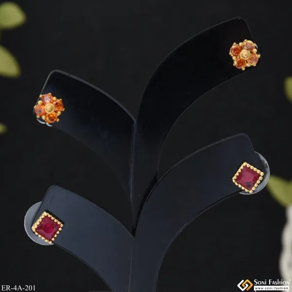 Fancy_Design_Gold_Plated_Two_Stud_Earrings_Set_For_Ladies_Style_A201