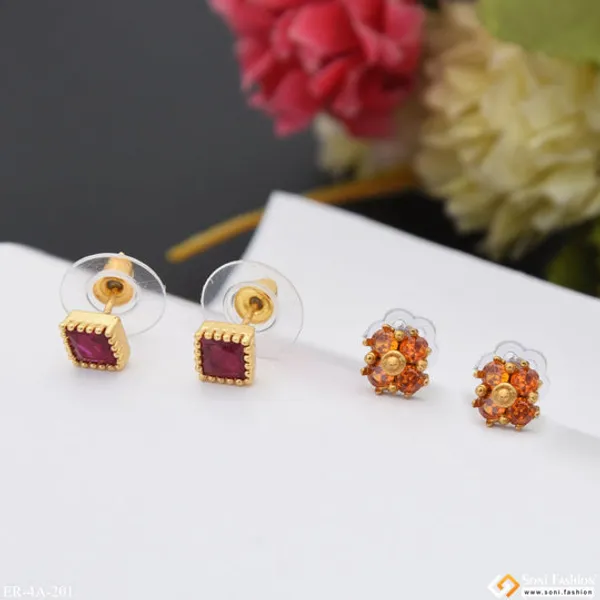 Fancy_Design_Gold_Plated_Two_Stud_Earrings_Set_For_Ladies_Style_A201