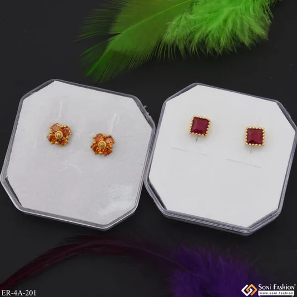 Fancy_Design_Gold_Plated_Two_Stud_Earrings_Set_For_Ladies_Style_A201
