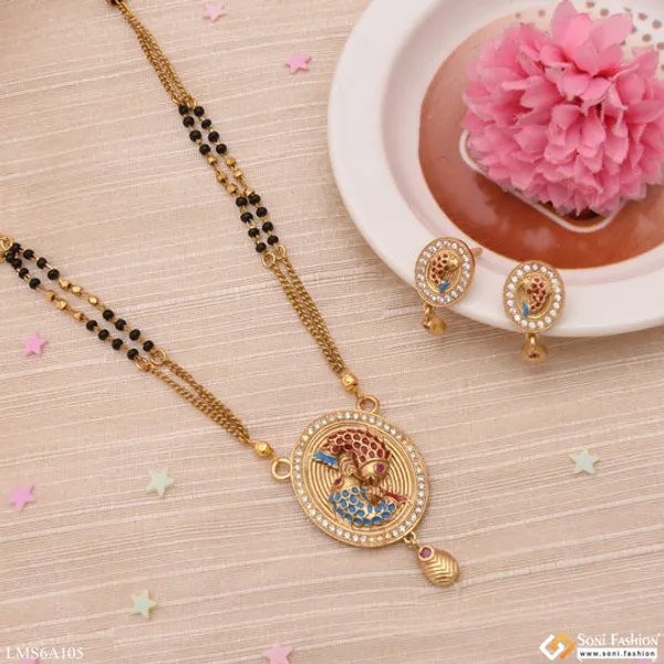 Fish_In_Round_With_Diamond_Border_Beautiful_Design_Gold_Plated_Mangalsutra_Set_Style_Lmsa105