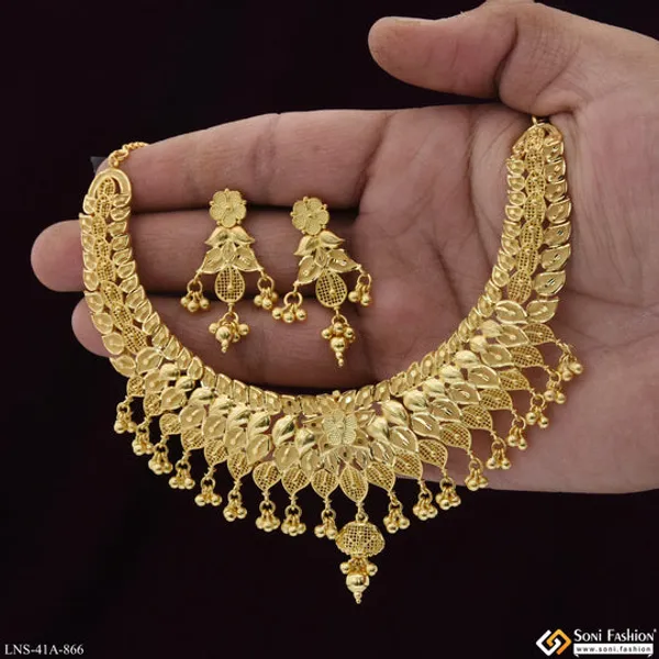 1_Gram_Gold_Plated_Classic_Design_Necklace_Set_For_Women_Style_A866