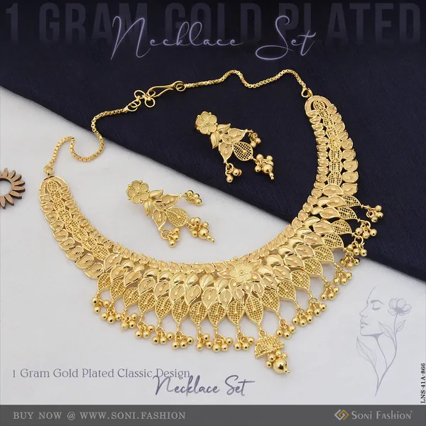1_Gram_Gold_Plated_Classic_Design_Necklace_Set_For_Women_Style_A866