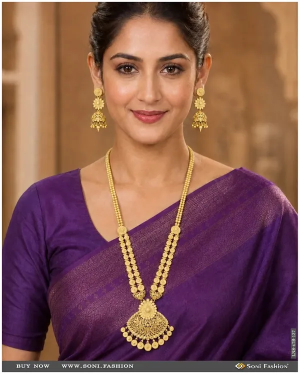 1_Gram_Gold_Plated_Designer_Rani_Haar_Necklace_Set_For_Women_Style_B137