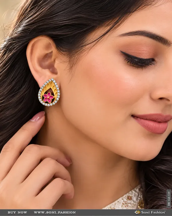 1_Gram_Gold_Plated_With_Diamond_Fashionable_Earrings_Style_A110
