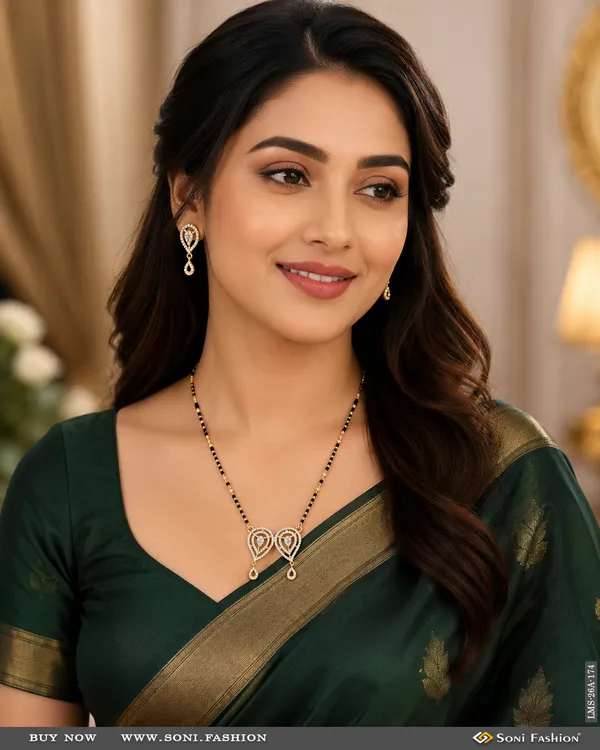 1_Gram_Gold_Plated_With_Diamond_Lovely_Design_Mangalsutra_Set_For_Women_Style_A174