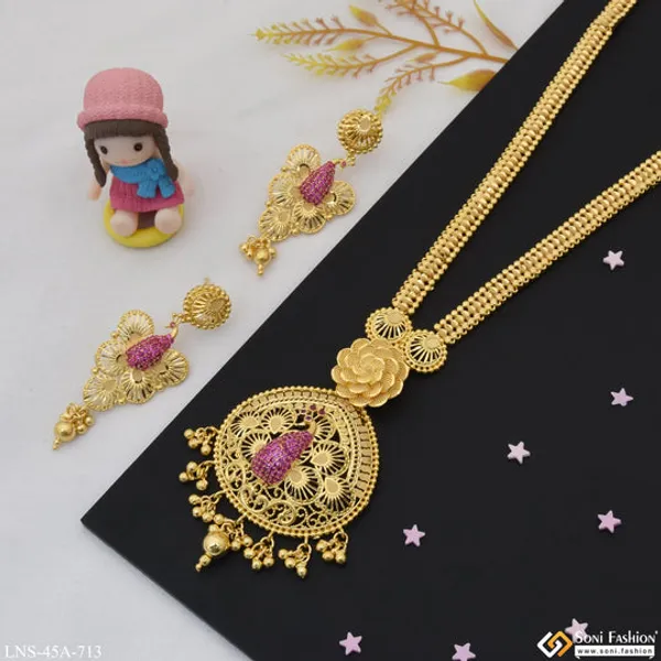 1_Gram_Gold_Plated_Eye_Catching_Design_Rani_Haar_Necklace_Set_For_Women_Style_A713