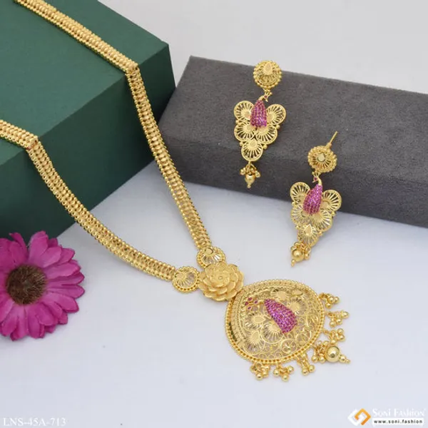 1_Gram_Gold_Plated_Eye_Catching_Design_Rani_Haar_Necklace_Set_For_Women_Style_A713