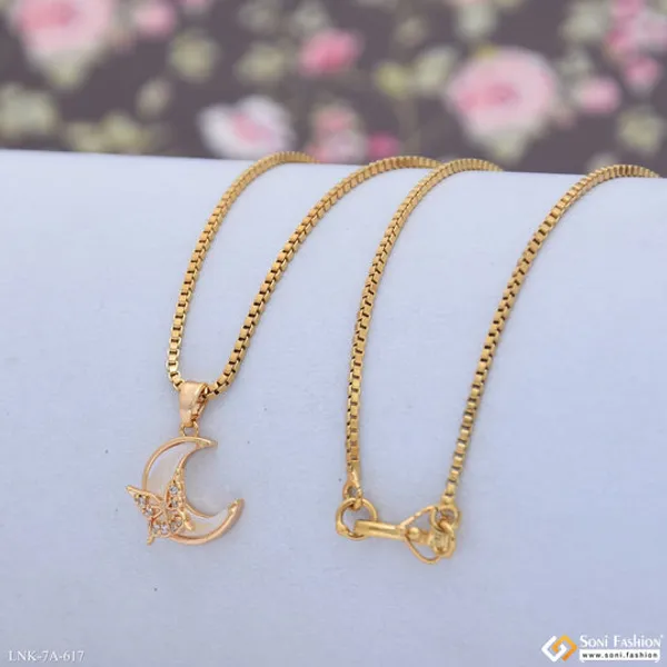 Butterfly_On_Half_Moon_Gold_Plated_Chain_Pendant_For_Ladies_Style_A617