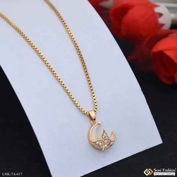 Butterfly_On_Half_Moon_Gold_Plated_Chain_Pendant_For_Ladies_Style_A617