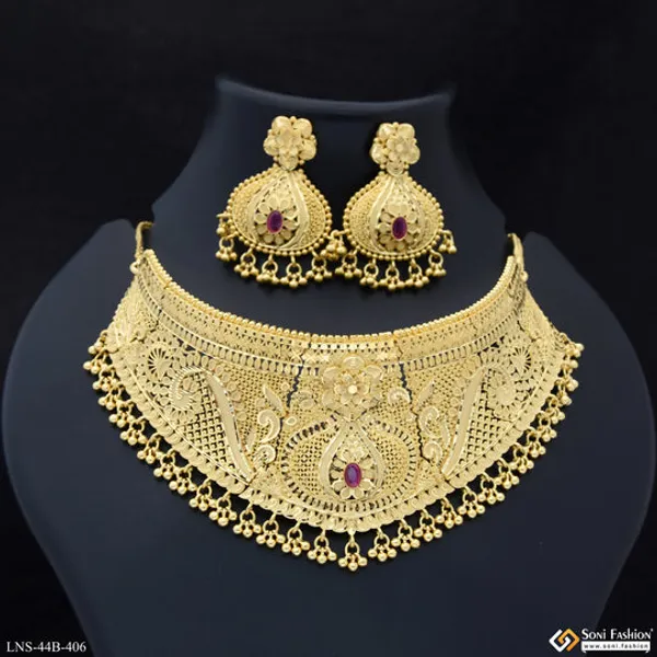 1_Gram_Gold_Plated_Artisanal_Design_Choker_Necklace_Set_For_Women_Style_B406