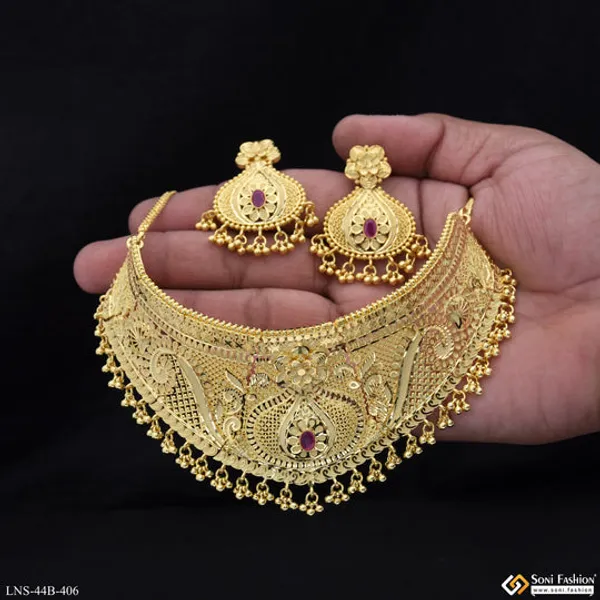 1_Gram_Gold_Plated_Artisanal_Design_Choker_Necklace_Set_For_Women_Style_B406