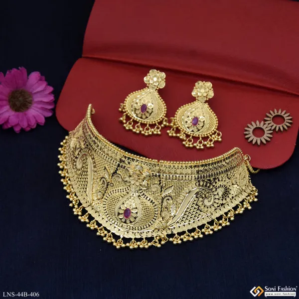 1_Gram_Gold_Plated_Artisanal_Design_Choker_Necklace_Set_For_Women_Style_B406
