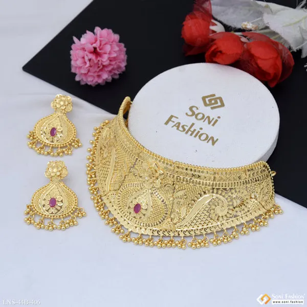 1_Gram_Gold_Plated_Artisanal_Design_Choker_Necklace_Set_For_Women_Style_B406