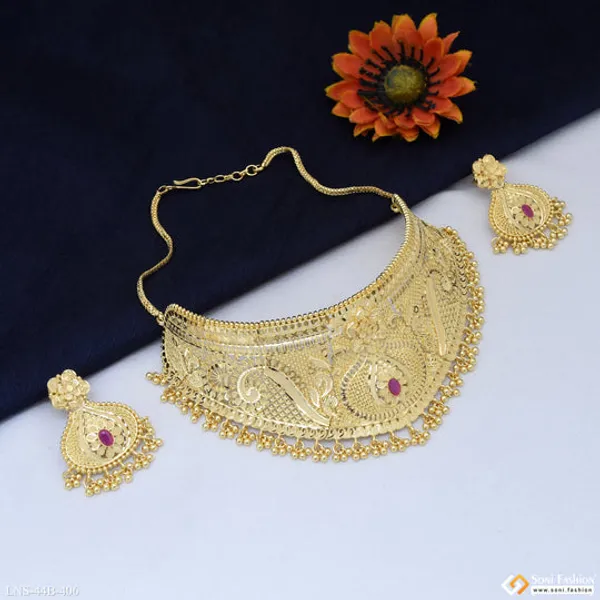 1_Gram_Gold_Plated_Artisanal_Design_Choker_Necklace_Set_For_Women_Style_B406