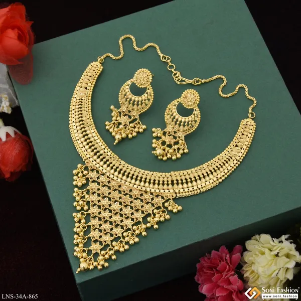 1_Gram_Gold_Plated_Finely_Detailed_Necklace_Set_For_Women_Style_A865