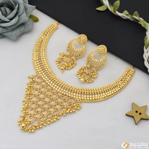 1_Gram_Gold_Plated_Finely_Detailed_Necklace_Set_For_Women_Style_A865
