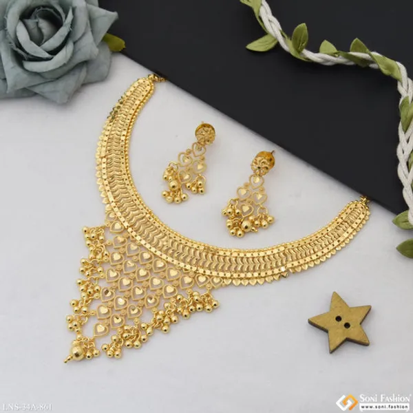 1_Gram_Gold_Plated_Heart_Glamorous_Design_Necklace_Set_For_Women_Style_A861