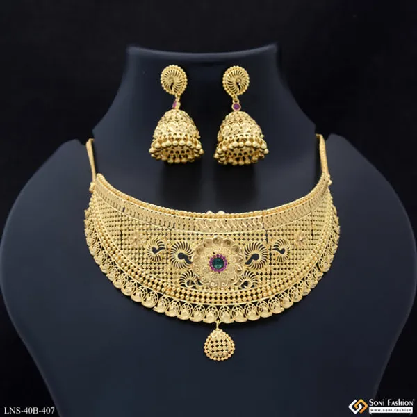 1_Gram_Gold_Plated_Beautiful_Design_Choker_Necklace_Set_For_Women_Style_B407