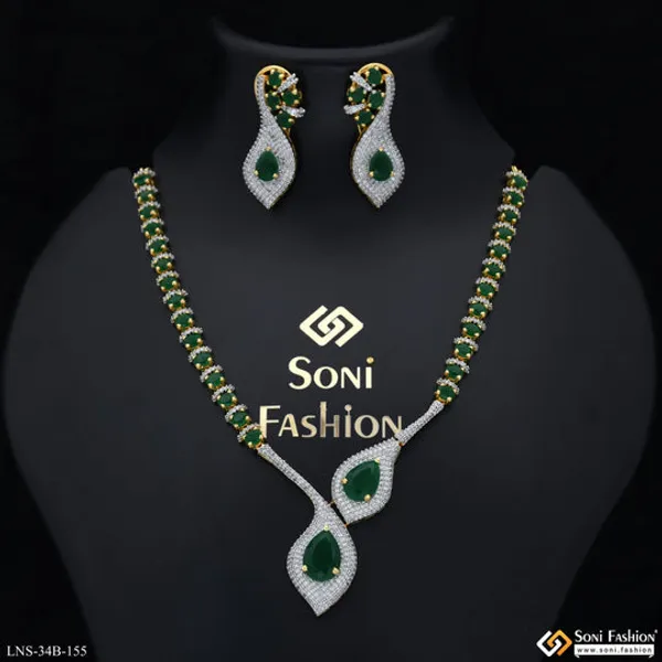 Green_Stone_Gold_Plated_Diamond_Necklace_Set_For_Ladies_Style_B155