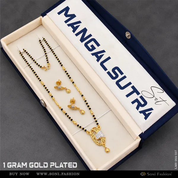 1_Gram_Gold_Plated_With_Diamond_Funky_Design_Mangalsutra_Set_For_Women_Style_A337