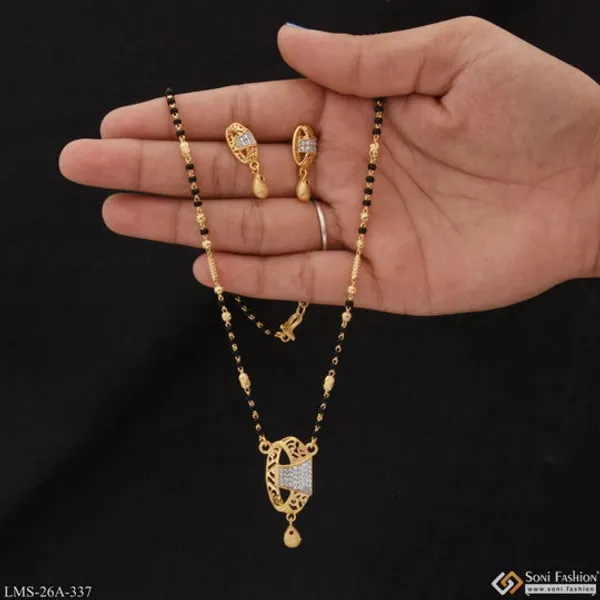 1_Gram_Gold_Plated_With_Diamond_Funky_Design_Mangalsutra_Set_For_Women_Style_A337