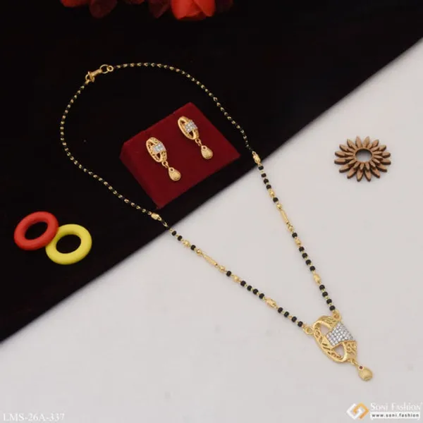 1_Gram_Gold_Plated_With_Diamond_Funky_Design_Mangalsutra_Set_For_Women_Style_A337
