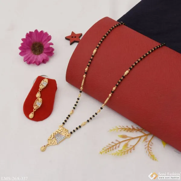 1_Gram_Gold_Plated_With_Diamond_Funky_Design_Mangalsutra_Set_For_Women_Style_A337