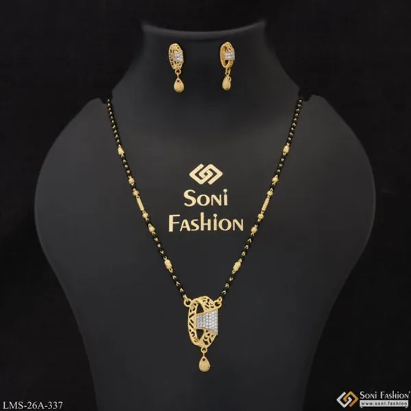 1_Gram_Gold_Plated_With_Diamond_Funky_Design_Mangalsutra_Set_For_Women_Style_A337