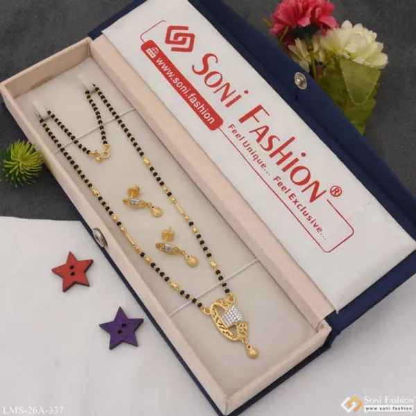 1_Gram_Gold_Plated_With_Diamond_Funky_Design_Mangalsutra_Set_For_Women_Style_A337