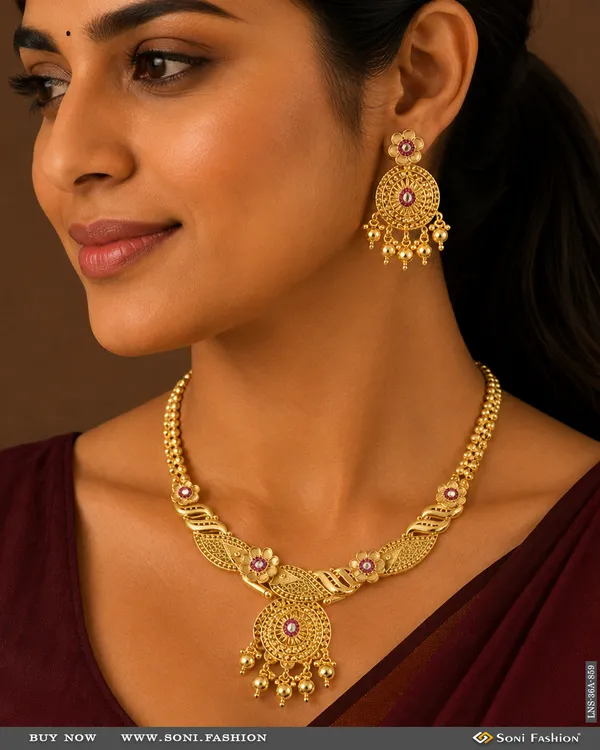 1_Gram_Gold_Plated_Latest_Design_Necklace_Set_For_Women_Style_A859