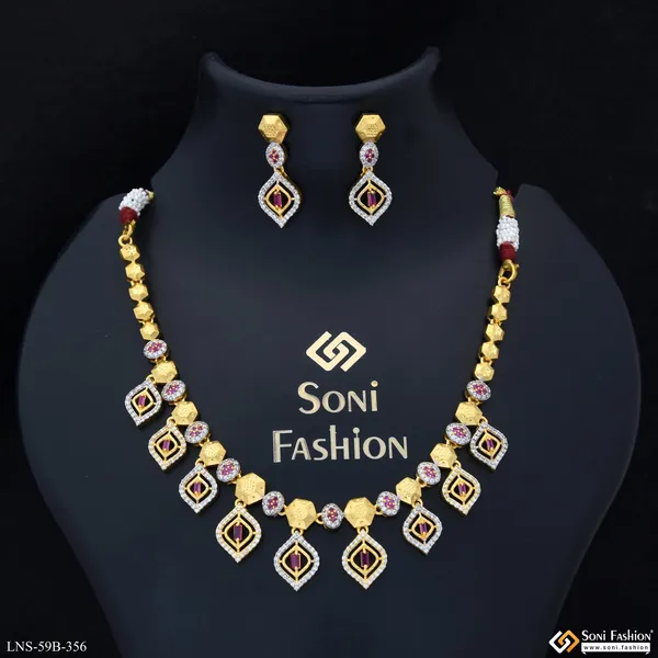 1_Gram_Gold_Plated_Glittering_Design_Necklace_Set_For_Women_Style_B356